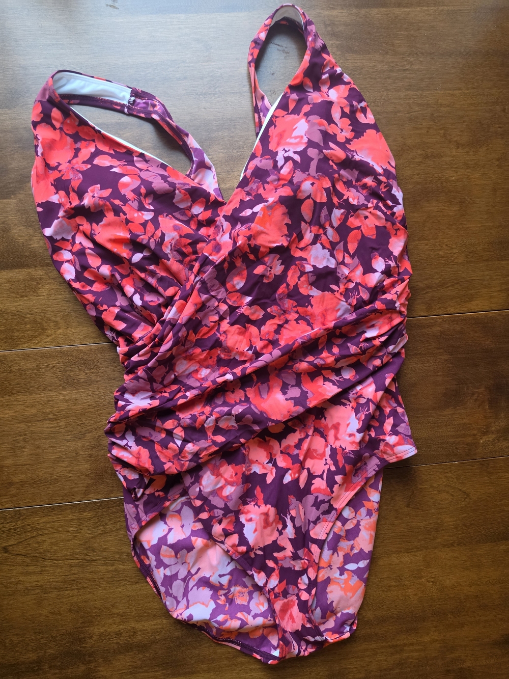 L.L. Bean Floral Ruched One-Piece Swimsuit - Pink & Purple